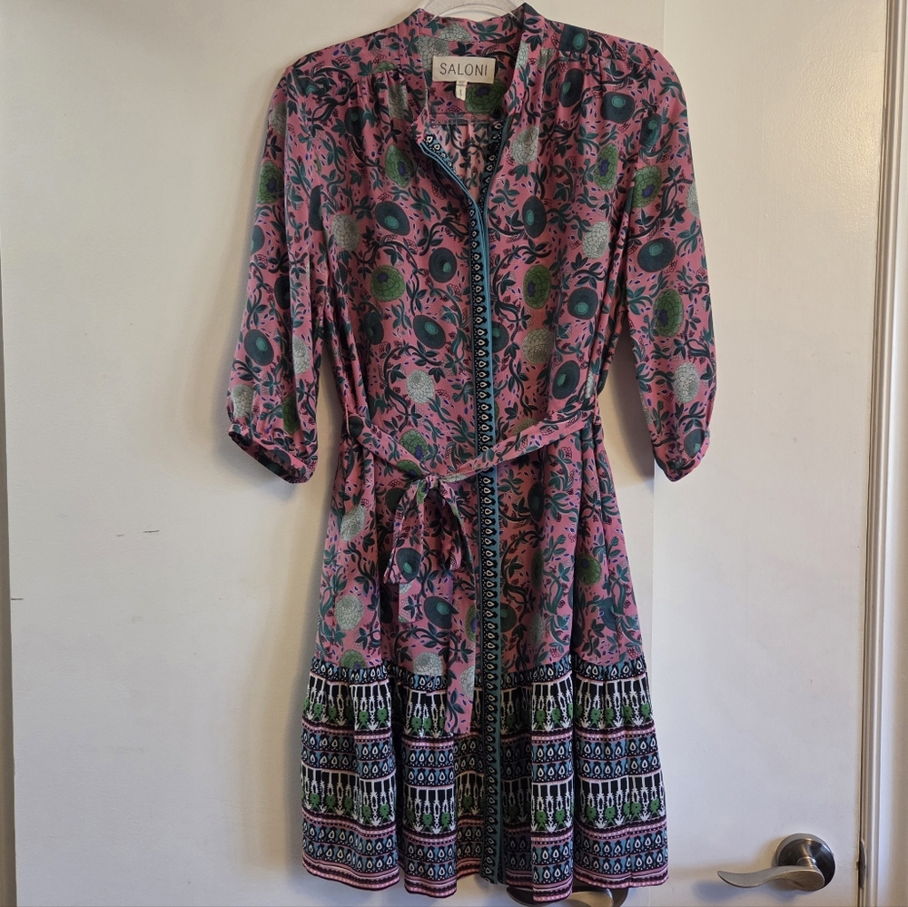 SALONI Silk Floral Print Dress Size 6 - Picture 2 of 7